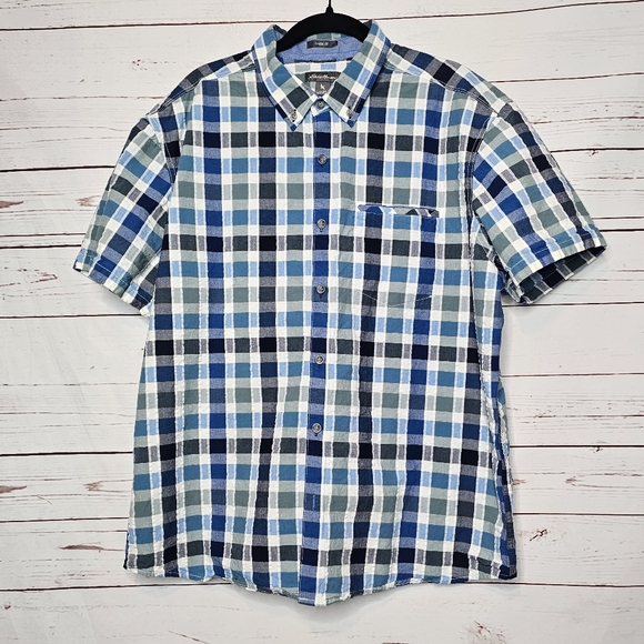 Chemise Eddie Bauer Homme - Classic Fit, Manches Courtes, à Carreaux Multicolores, Taille S